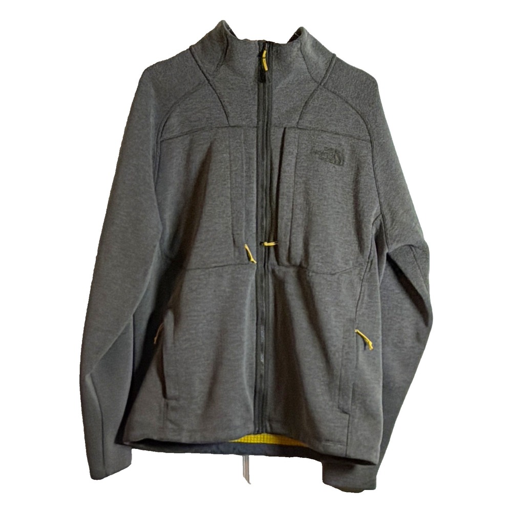 The North Face Men's L Gray Full Zip Jacket Stand-Up Collar Embroidered Logo